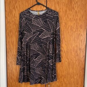 Geometric Navy and Pink Long Sleeve Maternity Dress